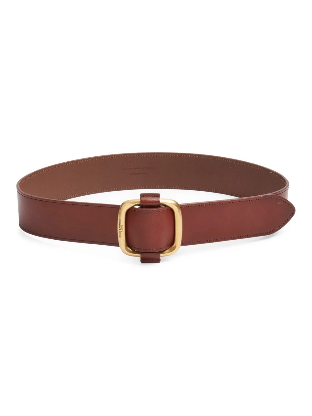 Saint Laurent Brown Leather Belt with Gold Buckle